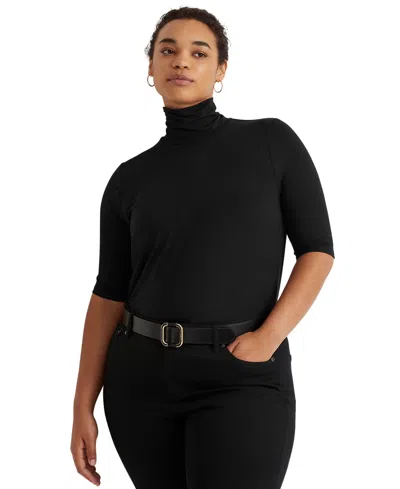 Ralph Lauren Plus Size Lightweight Turtleneck Sweater In Black
