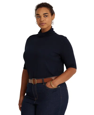 Ralph Lauren Plus Size Lightweight Turtleneck Sweater In Lauren Navy