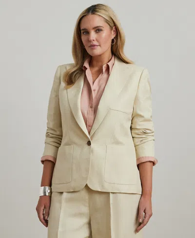 Ralph Lauren Plus Size Linen-blend Twill Blazer In Ivory Beige