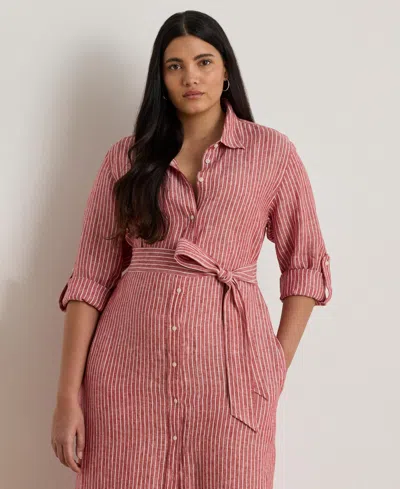 Ralph Lauren Plus Size Linen Shirtdress In Red