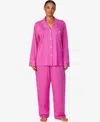 Ralph Lauren Plus Size Long Sleeve Notch Collar Long Pant Pajama In Pink