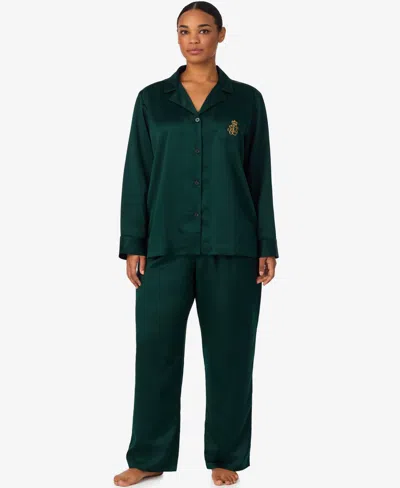 Ralph Lauren Plus Size Long Sleeves Notch Collar Pajama Set In Green