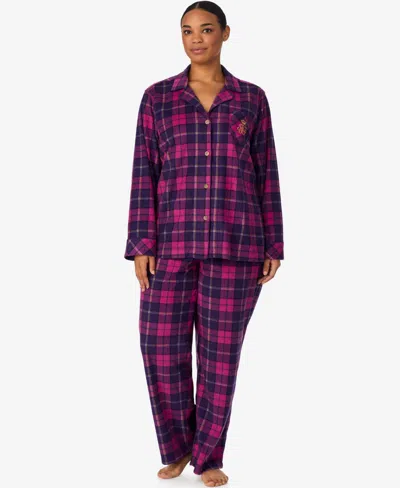 Ralph Lauren Plus Size Long Sleeves Notch Collar Pajama Set In Purple