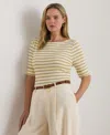 Ralph Lauren Plus Size Metallic Striped Boat Neck T-shirt In Neutral