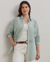Ralph Lauren Plus Size Oversize Striped Cotton Voile Shirt In Washed Sage Multi