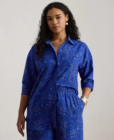Ralph Lauren Plus Size Paisley Print Button-down Shirt In Multi