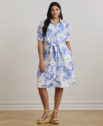 Ralph Lauren Plus Size Paisley Tie-front Linen Shirtdress