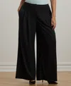 Ralph Lauren Plus Size Pleated Stretch Jersey Wide-leg Pants In Black