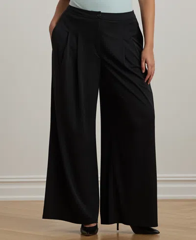 Ralph Lauren Plus Size Pleated Stretch Jersey Wide-leg Pants In Black