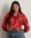 Ralph Lauren Plus Size Printed Linen Shirt In Brown