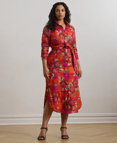 Ralph Lauren Plus Size Printed Linen Shirtdress In Multi