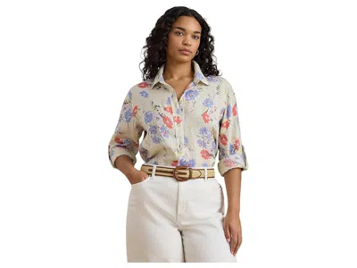 Ralph Lauren Plus Size Relaxed Fit Floral Linen Shirt In Neutral