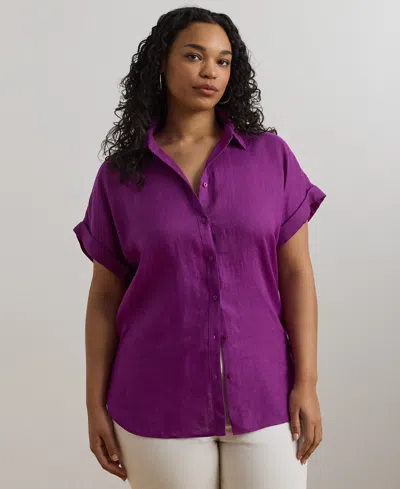 Ralph Lauren Plus Size Relaxed-fit Linen Short-sleeve Shirt