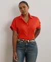 Ralph Lauren Plus Size Relaxed-fit Linen Short-sleeve Shirt In Red