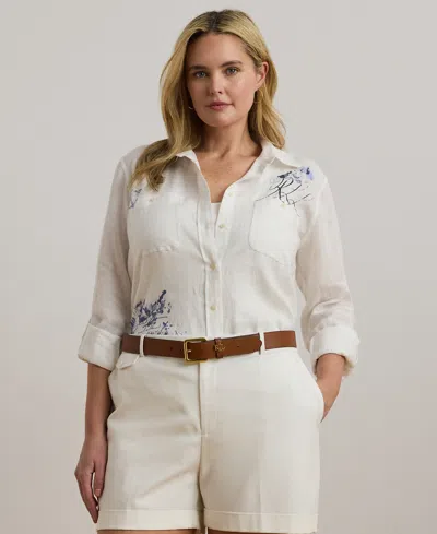 Ralph Lauren Plus Size Relaxed-fit Print Roll-tab Sleeve Shirt