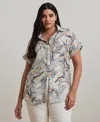 Ralph Lauren Plus Size Relaxed-fit Print Short-sleeve Linen Shirt In Cream Multi