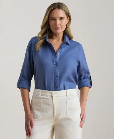 Ralph Lauren Plus Size Relaxed Fit Roll-tab-sleeve Shirt In Blue