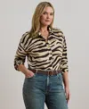 Ralph Lauren Plus Size Relaxed-fit Zebra-print Linen Shirt In Brown