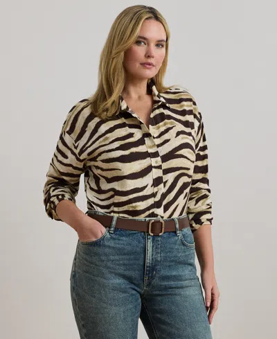 Ralph Lauren Plus Size Relaxed-fit Zebra-print Linen Shirt