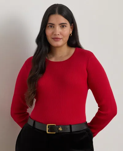 Ralph Lauren Plus Size Rib-knit Crew Neck Sweater In Red