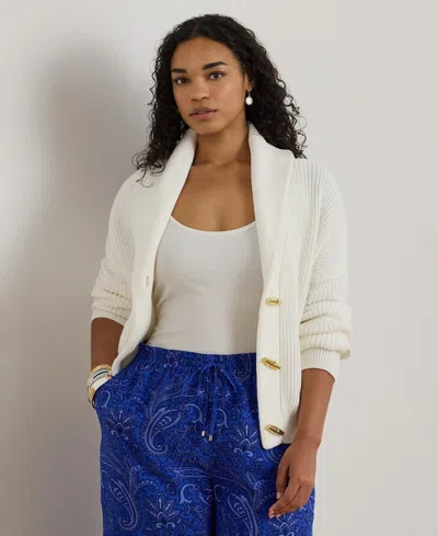 Ralph Lauren Plus Size Rib-knit Shawl-collar Toggle Cardigan In Neutral