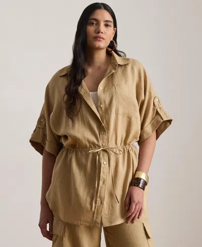 Ralph Lauren Plus Size Roll-tab Sleeve Tunic In Brown