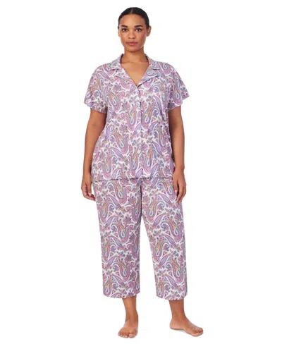 Ralph Lauren Plus Size Short-sleeve Cropped Pajama Set In Paisley
