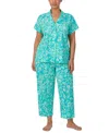 Ralph Lauren Plus Size Short-sleeve Notch-collar Cropped Pajama Set In Blue
