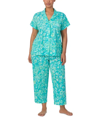 Ralph Lauren Plus Size Short-sleeve Notch-collar Cropped Pajama Set