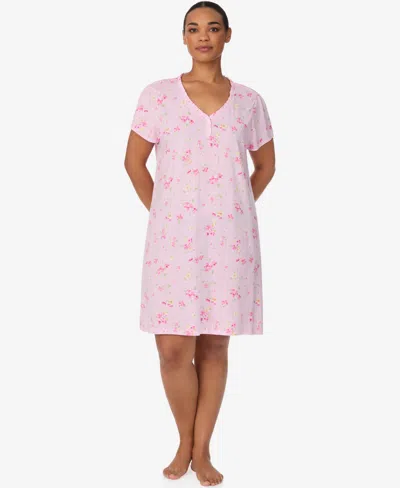 Ralph Lauren Plus-size Short-sleeve Ruffle V-neck Sleep Gown In Multi