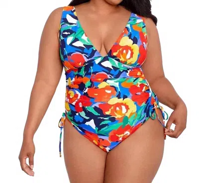 Ralph Lauren Plus Size Side-shirred One Piece Swimsuit In Multi