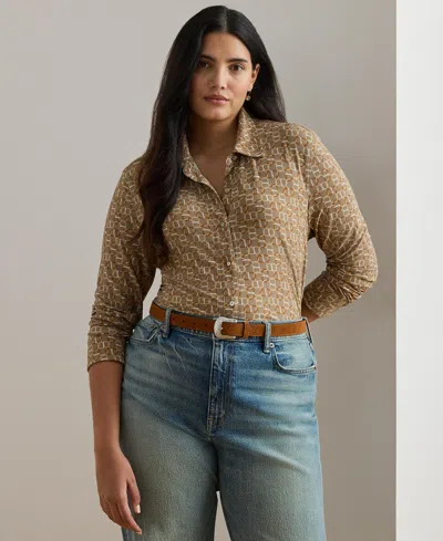 Ralph Lauren Plus Size Slim Fit Geo-print Jersey Shirt In Multi