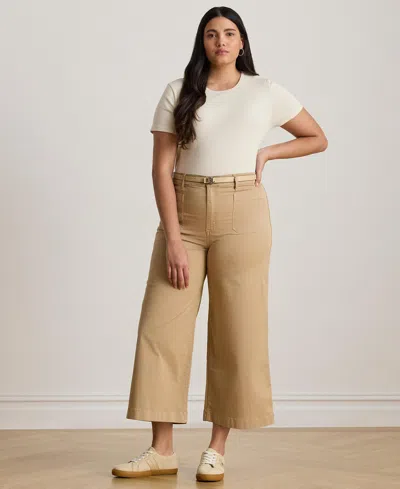 Ralph Lauren Plus Size Stretch Chino Wide-leg Cropped Pants In Brown