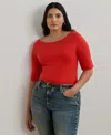 Ralph Lauren Plus Size Stretch Cotton Boatneck Top