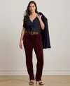 Ralph Lauren Plus Size Stretch Mid-rise Straight Pants In Burgundy