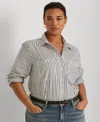 Ralph Lauren Plus Size Stripe Roll Tab Button-down Shirt In White,blue