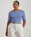 Ralph Lauren Plus Size Striped Boat Neck T-shirt