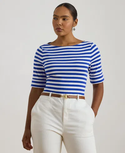 Ralph Lauren Plus Size Striped Boat Neck T-shirt