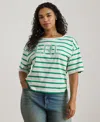 Ralph Lauren Plus Size Striped Boat Neck T-shirt