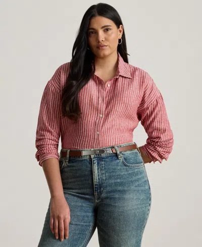 RALPH LAUREN PLUS SIZE STRIPED LINEN SHIRT