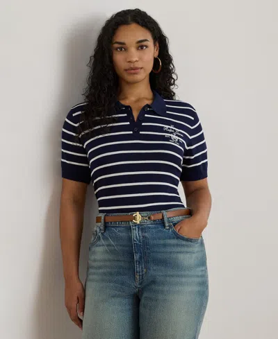 Ralph Lauren Plus Size Striped Polo Sweater In Blue