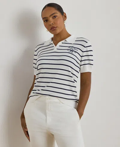 Ralph Lauren Plus Size Striped Polo Sweater In White