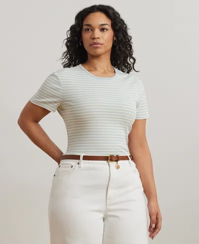 RALPH LAUREN PLUS SIZE STRIPED STRETCH COTTON CREWNECK TEE