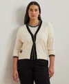 Ralph Lauren Plus Size Two-tone Cotton-blend Cardigan In Mascarpone Cream Black