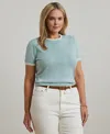 Ralph Lauren Plus Size Two-tone Short-sleeve Sweater In Aqua Pearl Mascarpone Cream