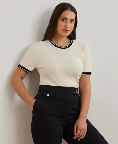 Ralph Lauren Plus Size Two-tone Short-sleeve Sweater In Mascarpone Cream,black