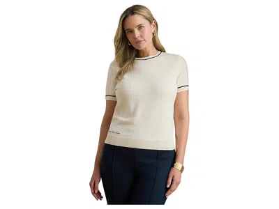 Ralph Lauren Plus Size Two-tone Short Sleeve Sweater In White