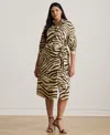 Ralph Lauren Plus Size Zebra-print Tie-front Crepe Shirtdress In Neutral