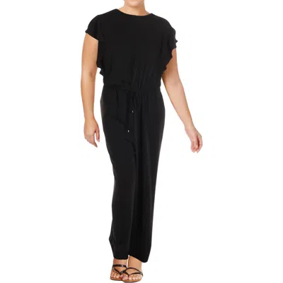 Ralph Lauren Plus Womens Ruffled Tie-waist Jumpsuit In Black