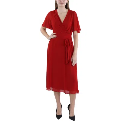 Ralph Lauren Plus Womens Wrap Dinner Ware Midi Dress In Red